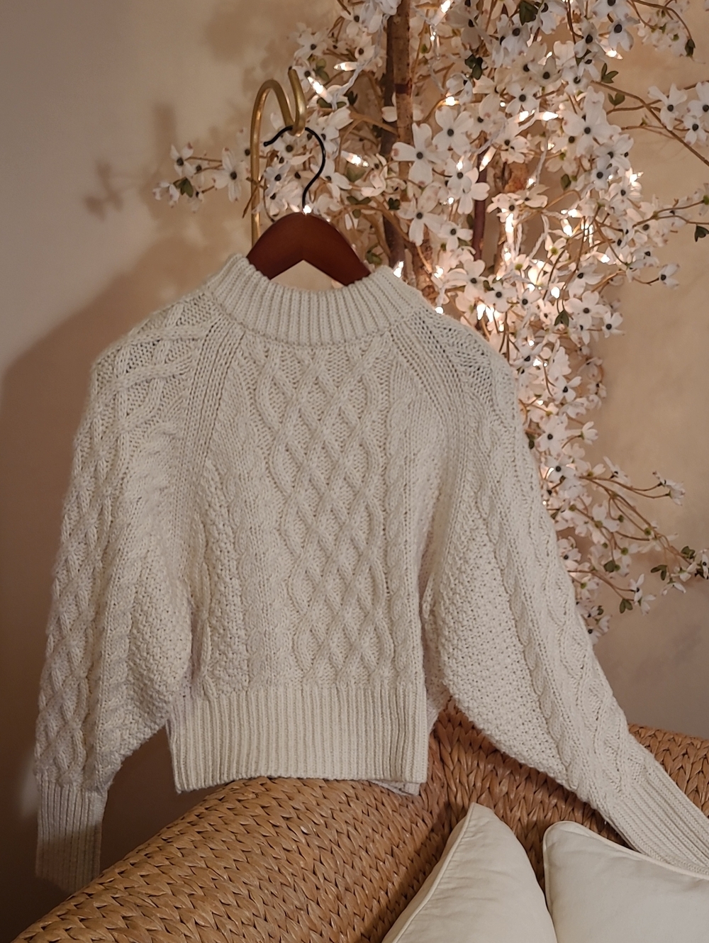Cream Chunky Cable Knit Wool Blend Sweater